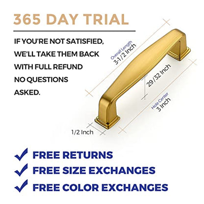 Ravinte Gold Cabinet Handles Solid Cabinet Pulls, 3 Inch CC, 30 Pack - color: Brushed Brass