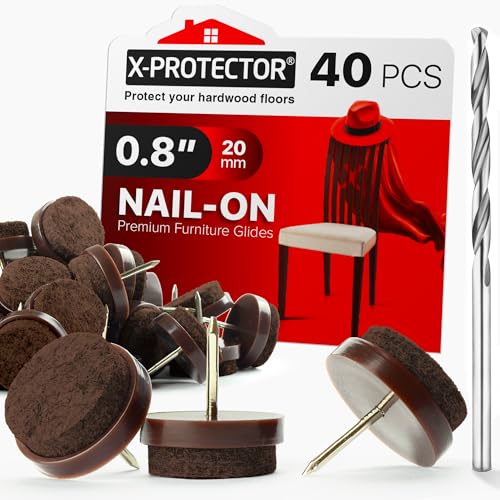 Nail-on Felt Pads X-PROTECTOR 40 PCS - 0.8" Felt Furniture Pads - color: Brown, size: 0.8" (20mm)