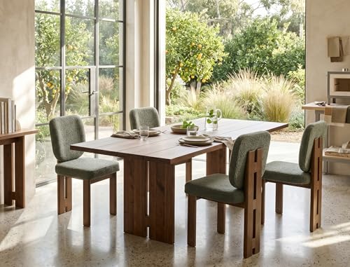 CIMOTA Chenille Dining Chairs Set of 4, Modern Upholstered Side Chairs with Walnut Wooden Frame and Contoured Backrest, Mid-Century Inspired Accent Chairs for Dining Room, Green - color: Green