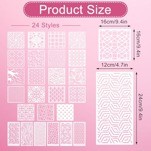 24Pcs Stencils for Painting, Geometric Pattern Stencils for Crafts Reusable, Wall Stencil for Painting Patterns, Spray Paint Layering Stencil for Paint On Wood(2 Size)