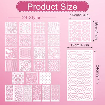 24Pcs Stencils for Painting, Geometric Pattern Stencils for Crafts Reusable, Wall Stencil for Painting Patterns, Spray Paint Layering Stencil for Paint On Wood(2 Size)