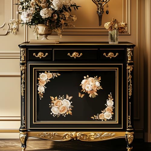 Peacoblue Champagne with Roses Rub On Transfers for Furniture 6"x12" - style: Champagne Flowers with Roses