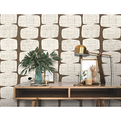 RoomMates Mid-Century Beads Peel and Stick Wallpaper, Brown - color: Brown