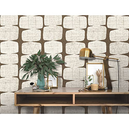 RoomMates Mid-Century Beads Peel and Stick Wallpaper, Brown - color: Brown