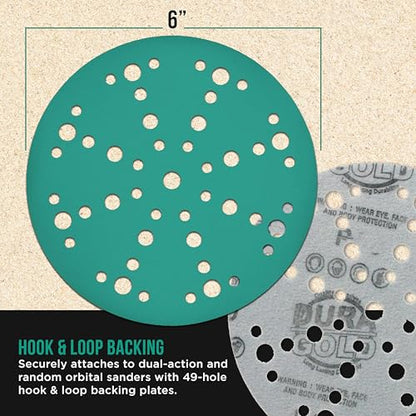Dura-Gold 1500 Grit 6" Green Film Sanding Discs, 49-Hole Pattern, Box of 50 - style: 1500 Grit