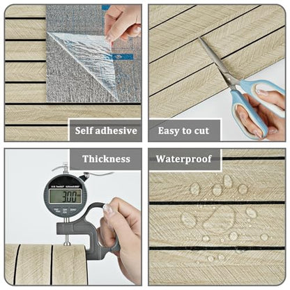 Beige Oak Peel and Stick Wood Panels 3D Textured Acoustic Wood Slats Panel for Wall 11.8"x197" Self Adhesive Soundproof Wooden Slatted Panel Wallpaper for Bedroom Office Studio Wall Decor - size: 11.8" x 197"