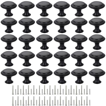 Cabinet Knobs, 30 PCS 30mm Dresser Knobs, Premium Drawer Knobs, Metal Furniture Handles, Black Zinc Door Knobs for Closet- 1-1/6 Inch Diameter Round Drawer Pulls Kitchen Knob Hardware with Screws DIY - size: 30pcs/pack