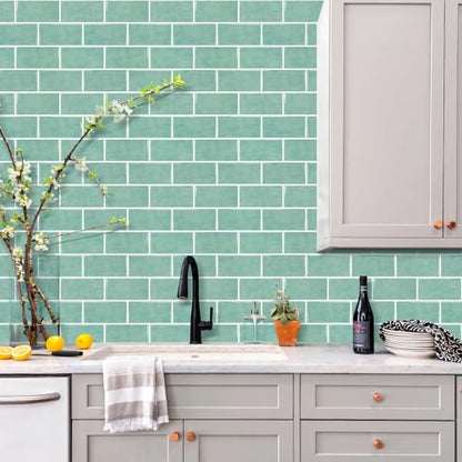 STICKGOO 10-Sheet Backsplash Peel and Stick Subway Tile(Thicker Design) - color: Teal Green