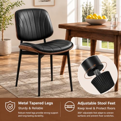 REONEY Dining Chairs Set of 4, Mid-Century Modern Kitchen Chairs, Black - color: Black Shell Strips