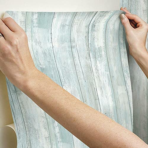 RoomMates Blue Weathered Planks Peel and Stick Wallpaper - color: Blue & Grey