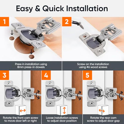 Decobasics 4 Pack Soft Close Cabinet Hinges – 7/16" Overlay for Kitchen Cabinet Doors, Face Frame Concealed Hidden Hinges – Stainless Steel, Self-Closing with 3-Way Adjustment & Slow Close Damper - size: 7/16 Inch
