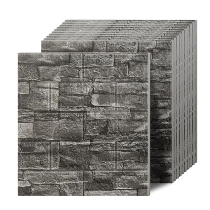 Faux Brick Wall Panels, 20 PCS, Black and Grey - color: Black Rock, size: 20PCS