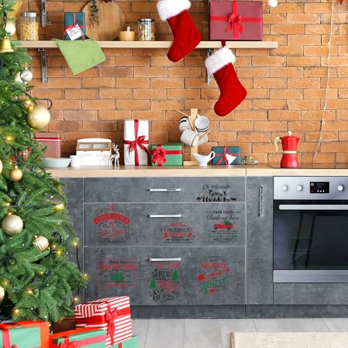 Whaline 11 Sheets Christmas Word Rub on Transfer for Crafts Red Green Black Warm Letter Rub on Transfer Stickers Furniture Decals for Winter Xmas Home Party DIY Crafts, 5.5 x 5.5 Inch - style: Colorful Christmas