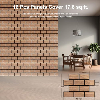 WoveN SounD Brick Acoustic Panels, Teak, 16 Pack, 16x12 in - color: Brick, Wood Veneer, Teak, 16 Pack
