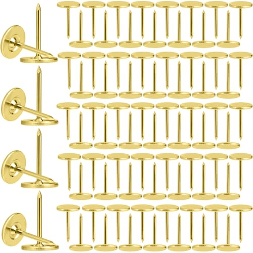 100pcs Flat Head Thumb Tacks for Wall, Gold Heavy Duty Upholstery Push Pins, 0.4" x 0.6" Decorative Wall Pins Nails for Furniture, Office, DIY Crafts - color: Gold, 100pcs