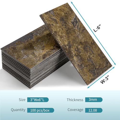 Vamos Tile 100-Pack Peel and Stick Backsplash Tile, 3" x 6" PVC Subway Tile - color: Rust Slate