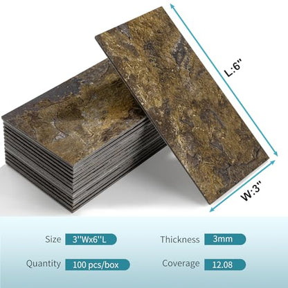 Vamos Tile 100-Pack Peel and Stick Backsplash Tile, 3" x 6" PVC Subway Tile - color: Rust Slate