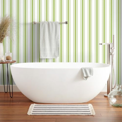 Green Striped Peel and Stick Wallpaper 17.3" x 200" - color: Green, size: 17.3" x 200"