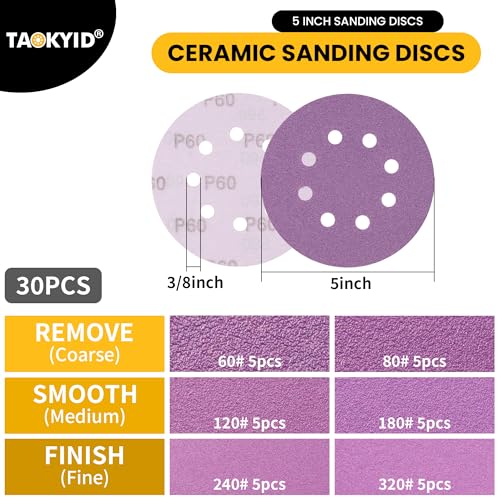 5 Inch Sander Pad with 4 Orbital Sander Foam Pad & 30 Ceramic Sanding Discs