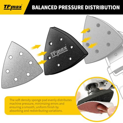 3-1/2" Triangle Sanding Interface Pads 6-Hole 5Pk - Hook & Loop Sponge Backing for Detail Sander