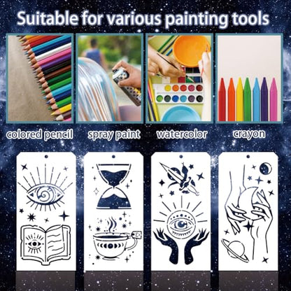 12 Pcs Painting Stencils, Reusable Craft Templates Magic Theme Stencil Template for Wall Decor, Fabric, Wood, Canvas - style: Magic Theme