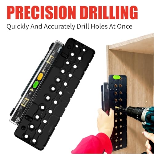 LICAEVEY Multifunctional Shelf Pin Jig, 2-in-1 Template for 1/4" & 5mm Holes with Drill Bit, Durable Cabinet Hardware Jig for Easy & Accurate Woodworking Projects