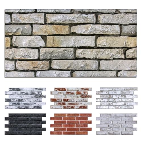 Commomy Peel and Stick Faux Stone 3D Wall Panels 12 pcs of 22.8" x 11.8" - color: Large Brick-J