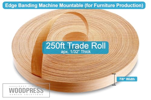 7/8 inch African Maple (Anegre) Wood Pre-Glued Veneer Edging Tape – 250 ft Trade Roll – Iron-On Wood Application