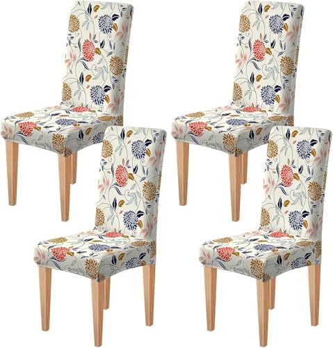 Dioxide High Stretch Chair Covers for Dining Chairs, Washable Dining Chair Covers Set of 4, Soft Kitchen Chairs Seat Covers, Parsons Chair Slipcovers Protectors for Home Hotel Restaurant Banquet - color: Floral, size: 4PCS