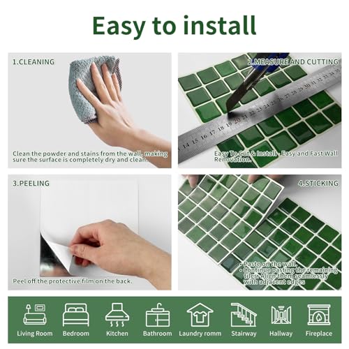 3D Mosaic Peel and Stick DIY Backsplash Tiles (24, Emerald Green) - color: Emerald Green