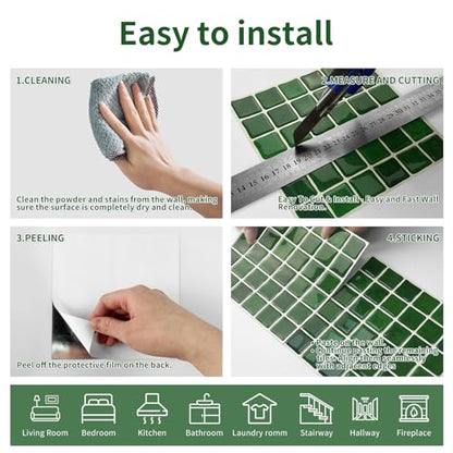 3D Mosaic Peel and Stick DIY Backsplash Tiles (24, Emerald Green) - color: Emerald Green