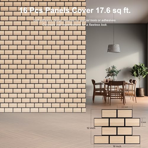 WoveN SounD Brick Acoustic Panels, Natural Oak, 16 Pack, 16x12 in - color: Brick, Wood Veneer, Natural Oak, 16 Pack