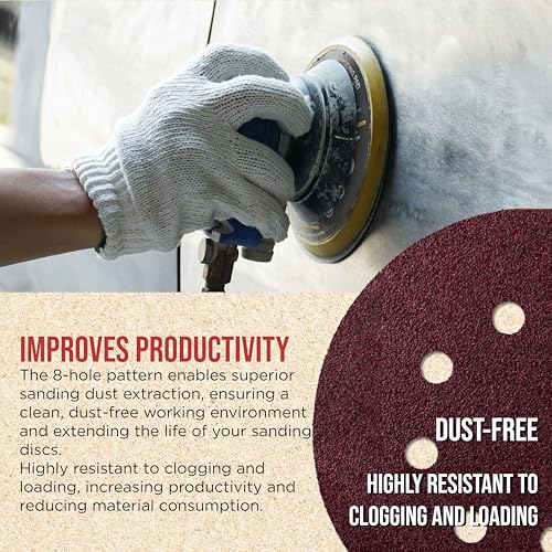 ProductionShop 5" Red 8-Hole Pattern Sanding Discs, 160 Disc Variety Pack, Grits 40, 60, 80, 100, 120, 150, 180, 220, 320, 400, 600, 800 - Hook & Loop Sandpaper, Random Orbital Sanders - Woodworking - style: Variety Pack 160