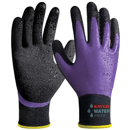 KAYGO Waterproof Work Gloves, Non-Slip Double Latex Coated, KG150 - color: Purple, size: Large