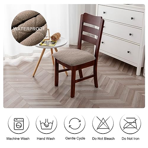 Genina Waterproof Seat Covers for Dining Room Chairs, Stretch Chair Seat Covers Removable Washable Dinning Room Kitchen Chair Cushion Slipcovers (Leaves-Taupe, 4 PCS) - color: Leaves-taupe, size: 4 PCS