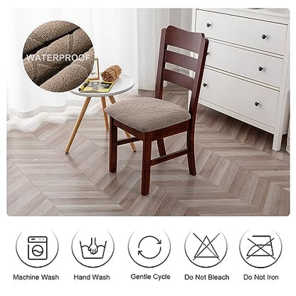 Genina Waterproof Seat Covers for Dining Room Chairs, Stretch Chair Seat Covers Removable Washable Dinning Room Kitchen Chair Cushion Slipcovers (Leaves-Taupe, 4 PCS) - color: Leaves-taupe, size: 4 PCS