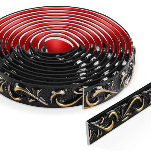 3 Meters Peel and Stick Wall Molding, 3D Trim Molding, Self-Adhesive Wall Trim for Mirror Frames, Cabinet Doors, Door Frames, Ceilings, Home Decoration(Black with Gold) - color: Black with Gold, size: 300cm*2cm