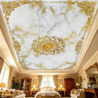 Luxury White Gold Marble Ceiling Medallion Peel and Stick Wallpaper - color: No.10, size: 80" x 61"