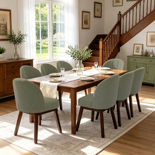 FREKEN Wooden Dining Chairs Set of 8, Modern Fabric Upholstered Dining Room Chair, Kitchen Side Chairs, Farmhouse Armless Dinner Chair for Kitchen, Green - color: Green, size: Set of 8
