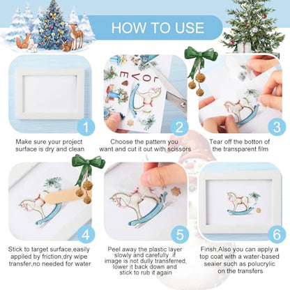 BBTO 12 Sheets Christmas Rub on Transfers for Crafts, Bright - style: Bright