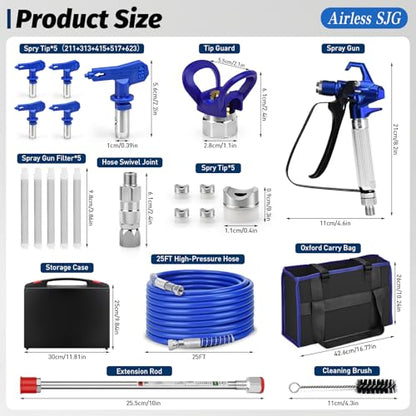 18Pcs 3600PSI Airless Spray Gun Kit, 25Ft Hose, 5 Tips