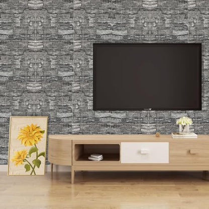 Faux Brick Wall Panels, 10 PCS, Black and Grey - color: Black Rock, size: 10PCS