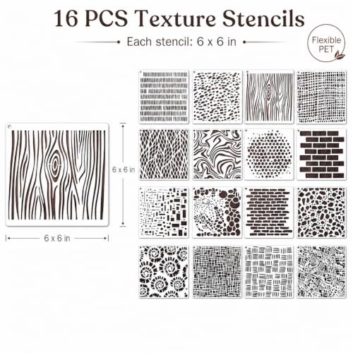16PCS Geometric Stencils for Painting, Texture Stencils for Crafts Reusable