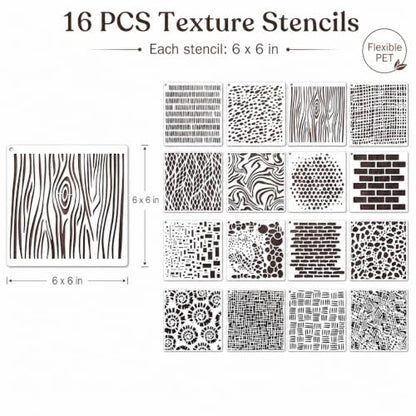 16PCS Geometric Stencils for Painting, Texture Stencils for Crafts Reusable