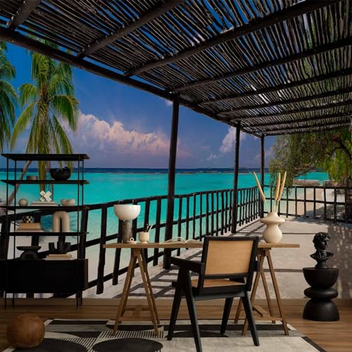 artgeist - Peel and Stick Wall Mural, Living Room Tropical Island 77x55 in - color: #06, size: 55"x77"