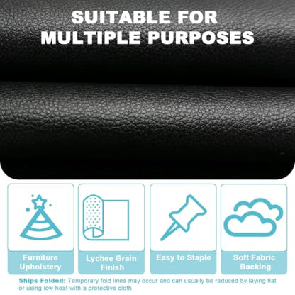 Black Faux Leather Fabric 197"×55" Lychee Grain Upholstery Vinyl - color: Black Lychee Grain, size: 197"x55" (500cm x 140cm)