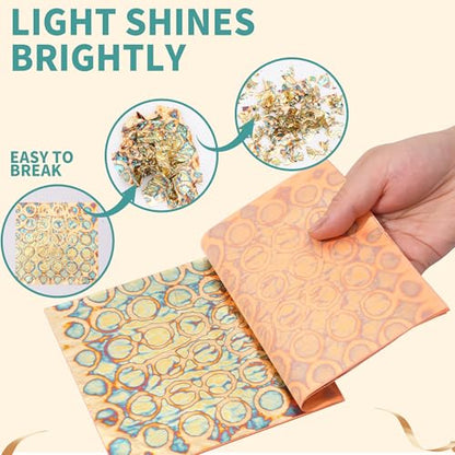 KINNO Variegated Gold Leaf Sheets 25 PCS with Ring Patterns, 5.51*5.51inch - color: Round
