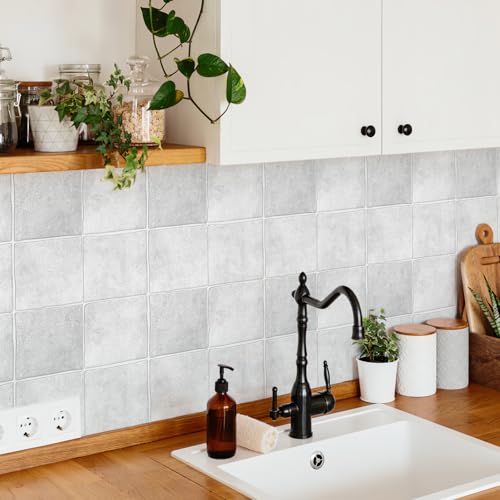 10 Sheets Thicker Design Peel and Stick Backsplash, 3D Self Adhesive Peel and Stick Wall Tile Backsplash for Kitchen, Bathroom, 12 * 12,Grayish White - color: Grayish White