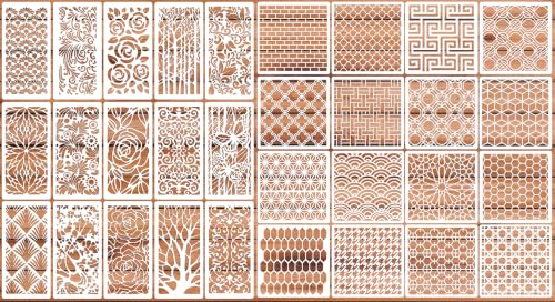 34 Pcs Reusable Craft Stencils - 16 Pcs 5.9" & 18 Pcs 7.9" Painting Templates, Floral & Geometric Stencils for Wood, Furniture, Canvas, Scrapbooking, DIY Art Decor