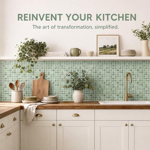3D Mosaic Peel and Stick DIY Wall Backsplash Tiles (24, Sage Green) - color: Sage Green